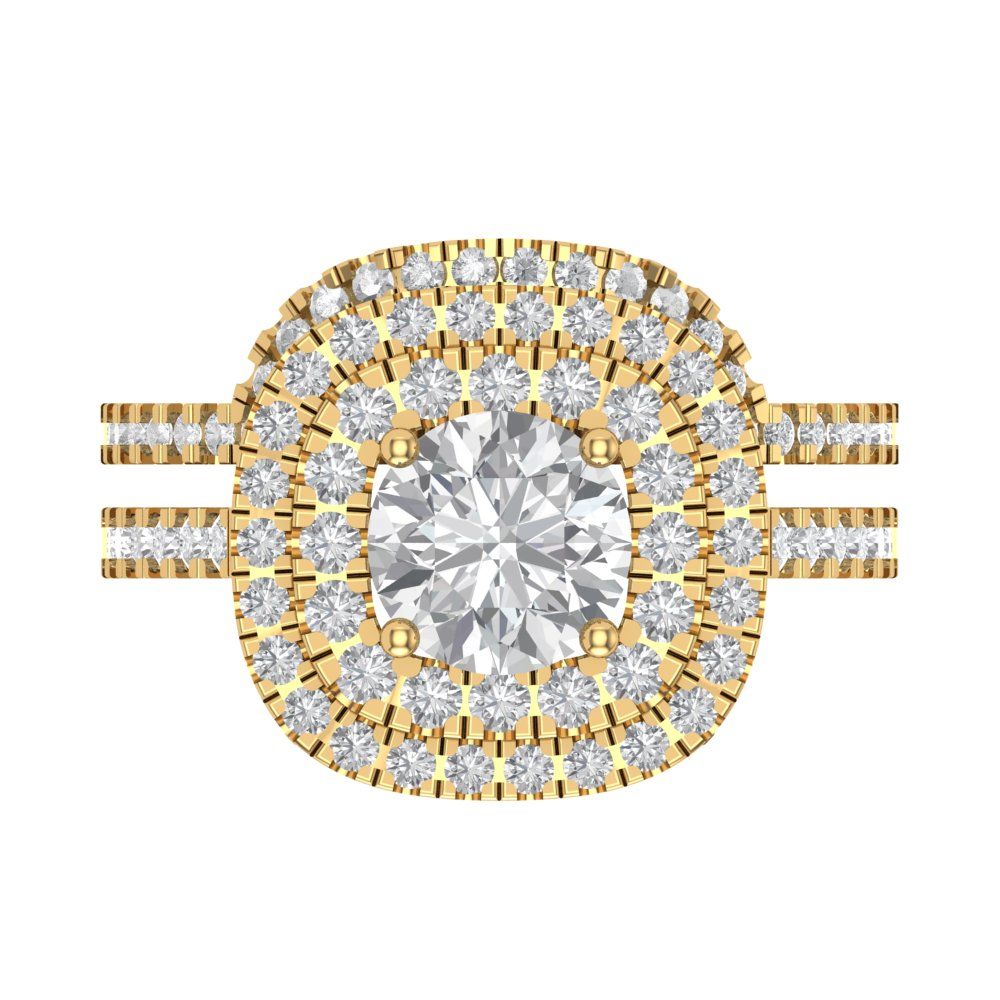 1.7825 cttw Round Cut White Sapphire Bridal Set - Solid Yellow Gold Engagement Ring & Wedding Band