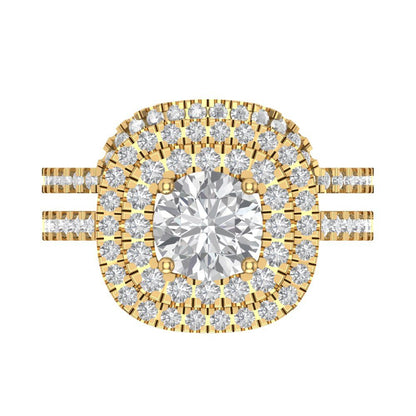 1.7825 cttw Round Cut White Sapphire Bridal Set - Solid Yellow Gold Engagement Ring & Wedding Band