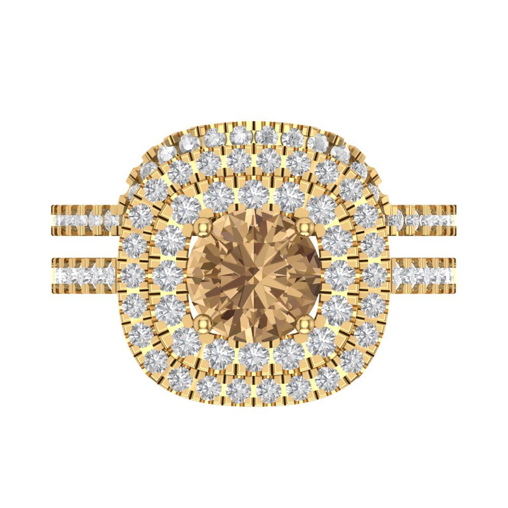 1.7825 cttw Round Cut Simulated Champagne Diamond Bridal Set - Solid Yellow Gold Engagement Ring & Wedding Band