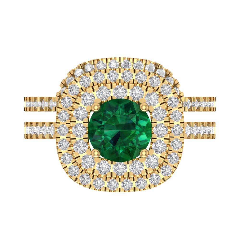 1.7825 cttw Round Cut Simulated Emerald Bridal Set - Solid Yellow Gold Engagement Ring & Wedding Band