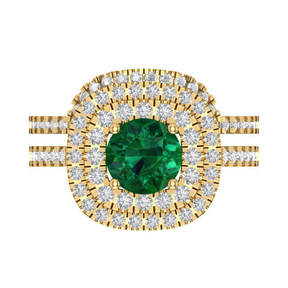 1.7825 cttw Round Cut Simulated Emerald Bridal Set - Solid Yellow Gold Engagement Ring & Wedding Band