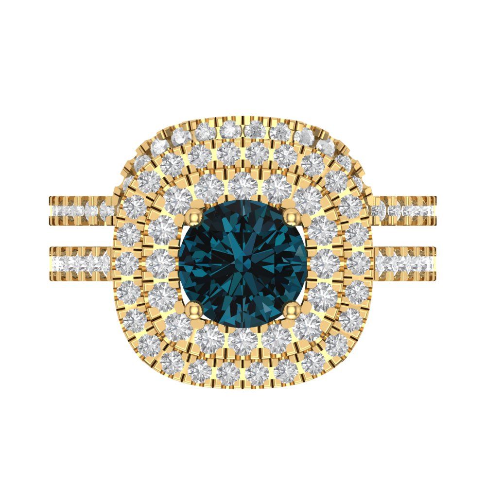 1.7825 cttw Round Cut Natural London Blue Topaz Bridal Set - Solid Yellow Gold Engagement Ring & Wedding Band