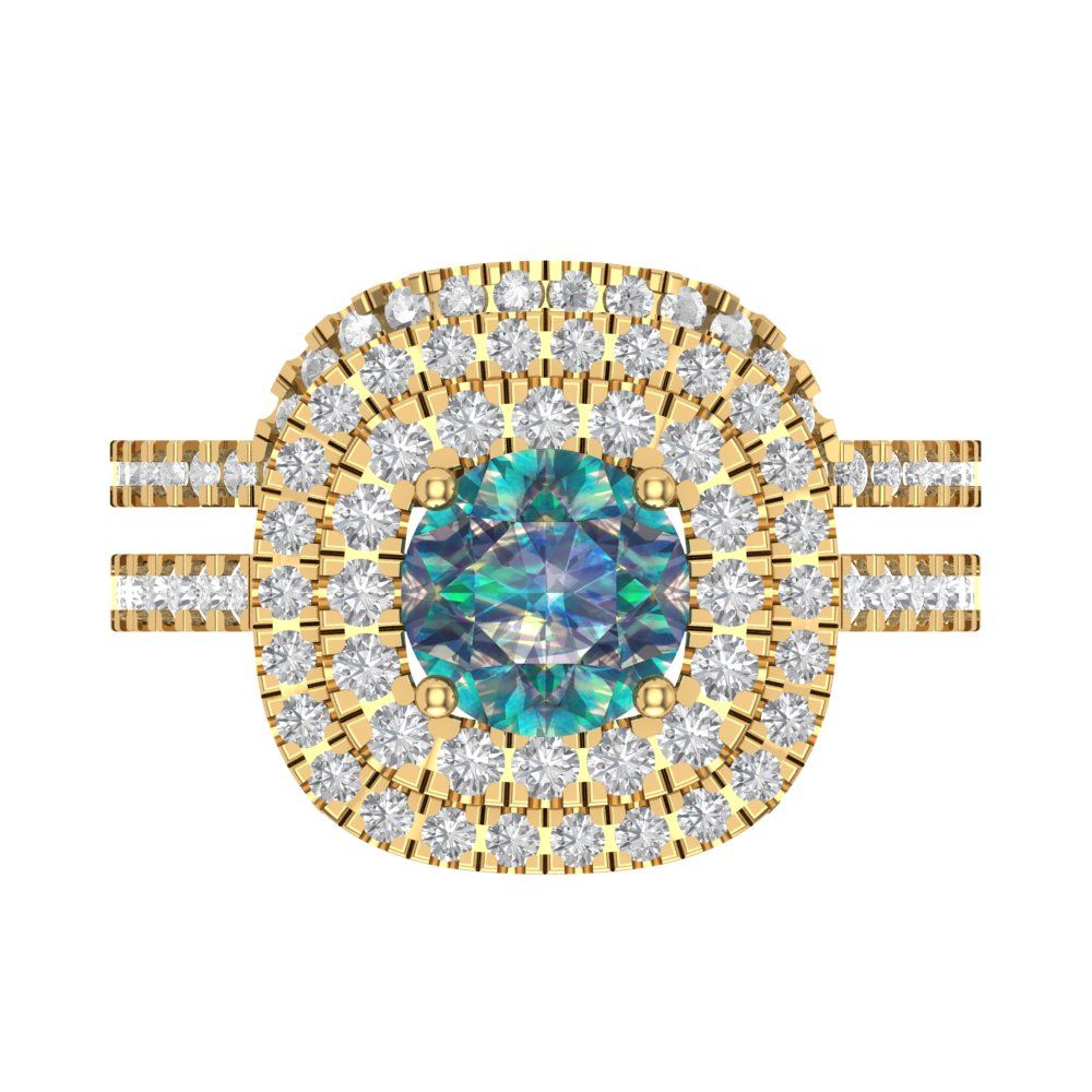 1.7825 cttw Round Cut Blue Moissanite Bridal Set - Solid Yellow Gold Engagement Ring & Wedding Band
