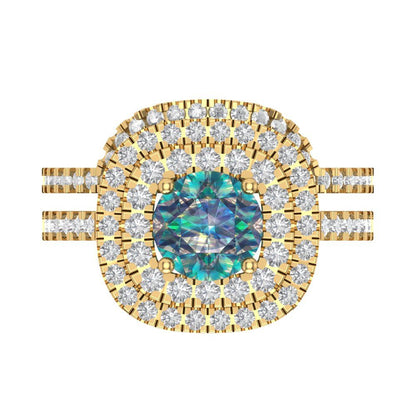 1.7825 cttw Round Cut Blue Moissanite Bridal Set - Solid Yellow Gold Engagement Ring & Wedding Band