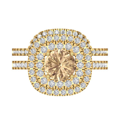 1.7825 cttw Round Cut Yellow Moissanite Bridal Set - Solid Yellow Gold Engagement Ring & Wedding Band