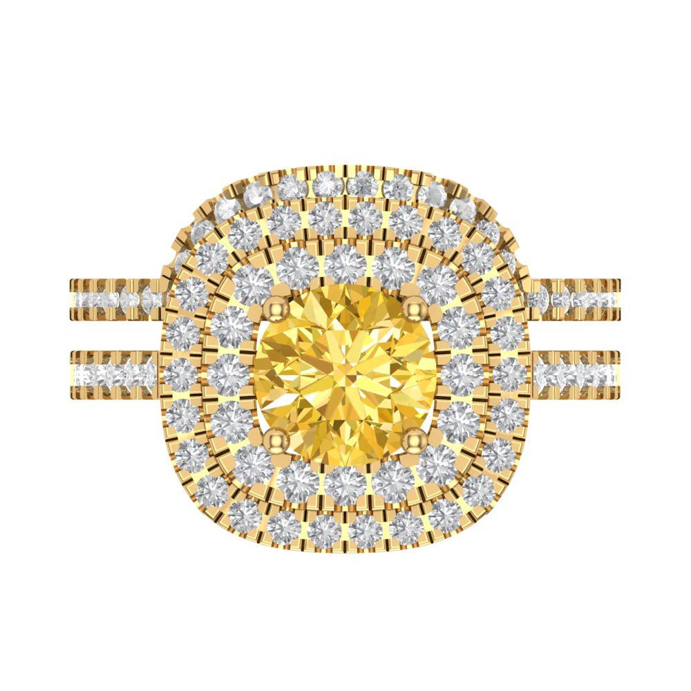 1.7825 cttw Round Cut Simulated Yellow Diamond Bridal Set - Solid Yellow Gold Engagement Ring & Wedding Band