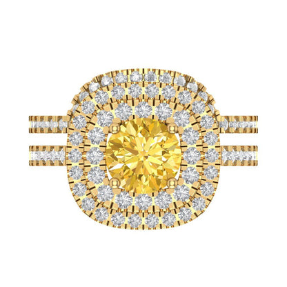 1.7825 cttw Round Cut Simulated Yellow Diamond Bridal Set - Solid Yellow Gold Engagement Ring & Wedding Band