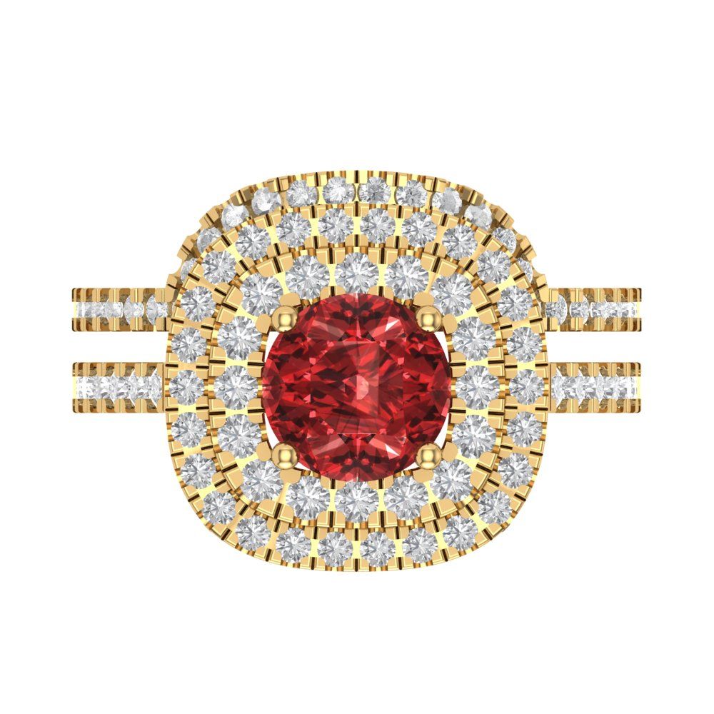 1.7825 cttw Round Cut Natural Garnet Bridal Set - Solid Yellow Gold Engagement Ring & Wedding Band