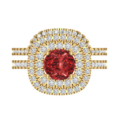 1.7825 cttw Round Cut Natural Garnet Bridal Set - Solid Yellow Gold Engagement Ring & Wedding Band