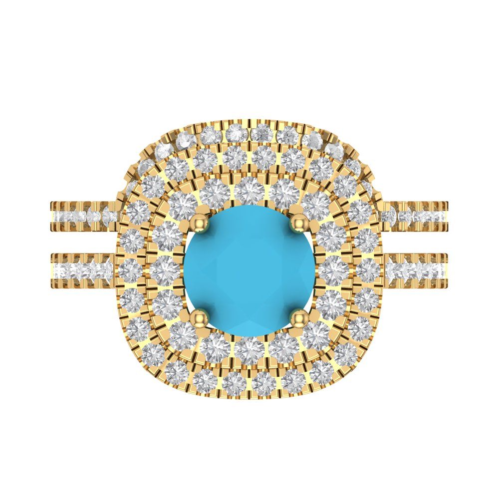 1.7825 cttw Round Cut Simulated Turquoise Bridal Set - Solid Yellow Gold Engagement Ring & Wedding Band