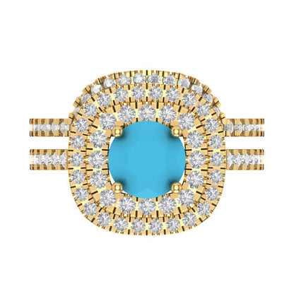 1.7825 cttw Round Cut Simulated Turquoise Bridal Set - Solid Yellow Gold Engagement Ring & Wedding Band