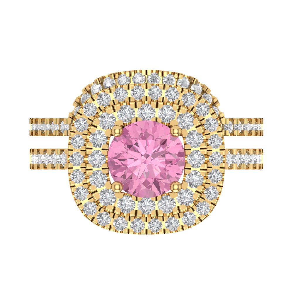 1.7825 cttw Round Cut Simulated Pink Diamond Bridal Set - Solid Yellow Gold Engagement Ring & Wedding Band