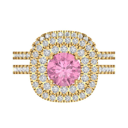 1.7825 cttw Round Cut Simulated Pink Diamond Bridal Set - Solid Yellow Gold Engagement Ring & Wedding Band