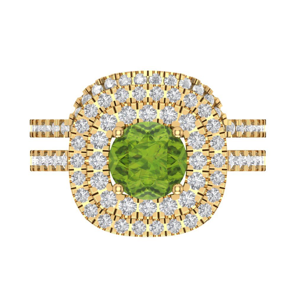 1.7825 cttw Round Cut Natural Peridot Bridal Set - Solid Yellow Gold Engagement Ring & Wedding Band
