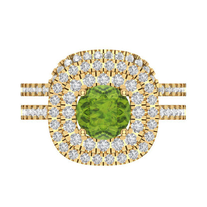 1.7825 cttw Round Cut Natural Peridot Bridal Set - Solid Yellow Gold Engagement Ring & Wedding Band