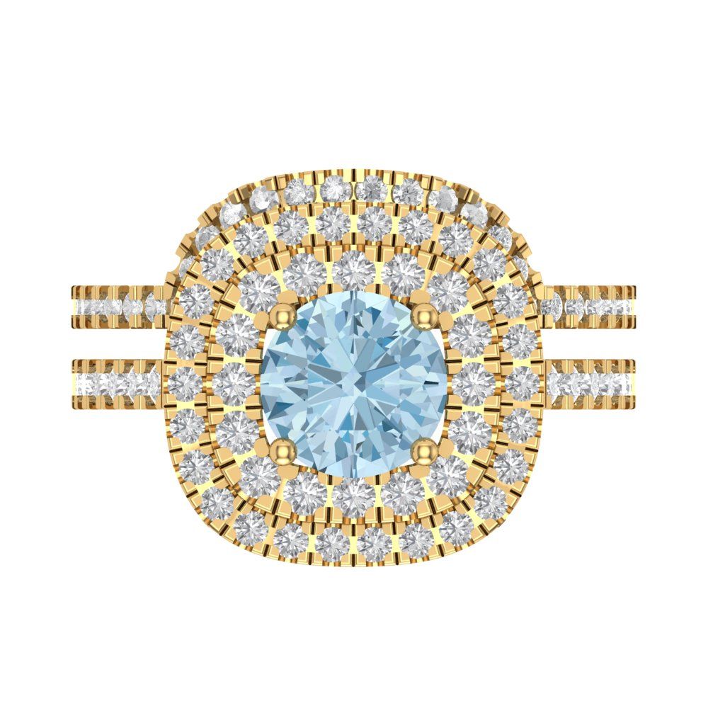 1.7825 cttw Round Cut Natural Sky Blue Topaz Bridal Set - Solid Yellow Gold Engagement Ring & Wedding Band