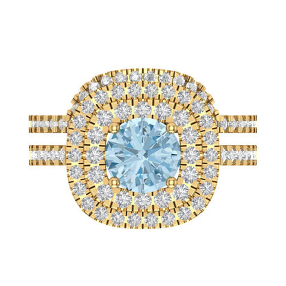 1.7825 cttw Round Cut Natural Sky Blue Topaz Bridal Set - Solid Yellow Gold Engagement Ring & Wedding Band