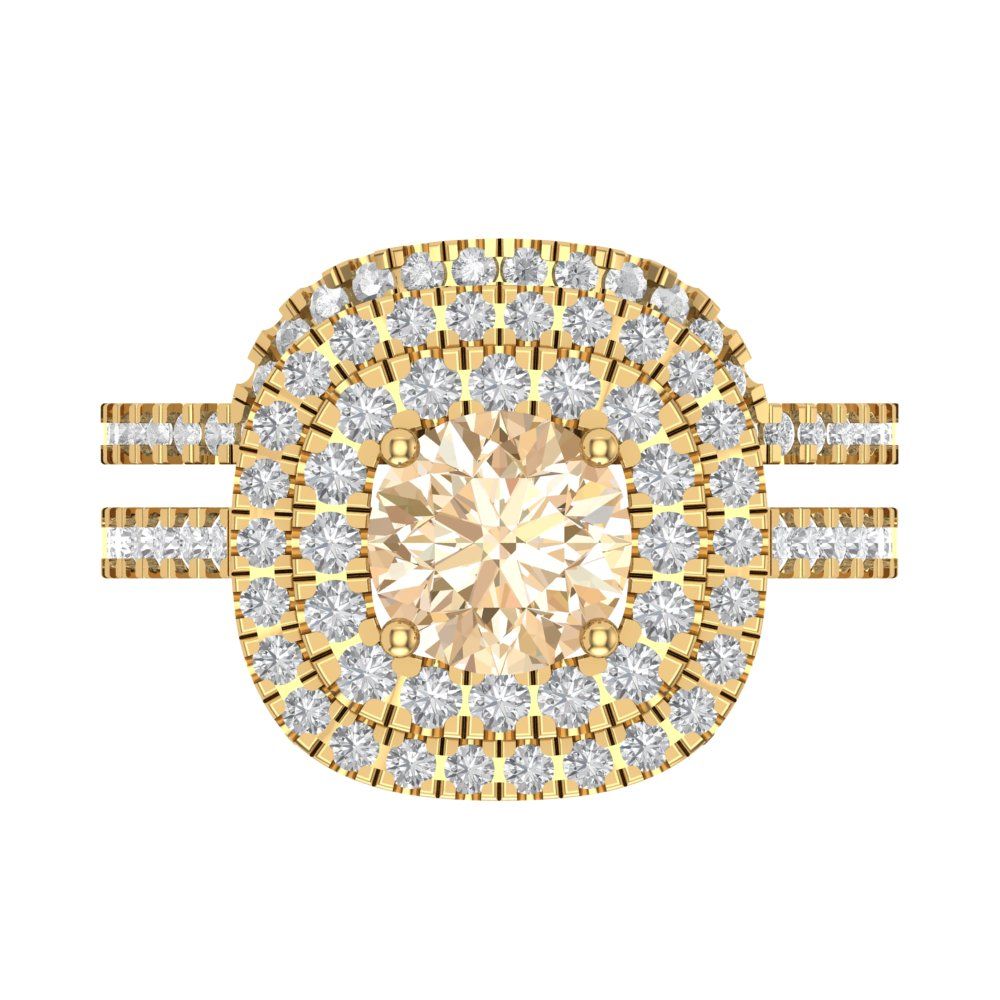 1.7825 cttw Round Cut Natural Morganite Bridal Set - Solid Yellow Gold Engagement Ring & Wedding Band