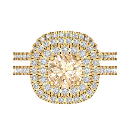 1.7825 cttw Round Cut Natural Morganite Bridal Set - Solid Yellow Gold Engagement Ring & Wedding Band