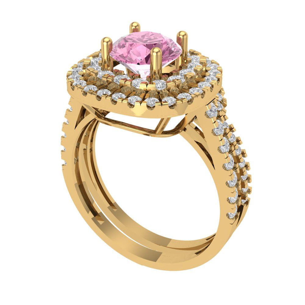 1.7825 cttw Round Cut Simulated Pink Diamond Bridal Set - Solid Yellow Gold Engagement Ring & Wedding Band