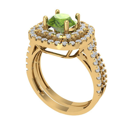 1.7825 cttw Round Cut Natural Peridot Bridal Set - Solid Yellow Gold Engagement Ring & Wedding Band