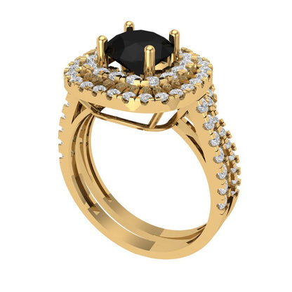 1.7825 cttw Round Cut Natural Onyx Bridal Set - Solid Yellow Gold Engagement Ring & Wedding Band