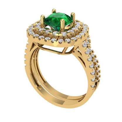 1.7825 cttw Round Cut Simulated Emerald Bridal Set - Solid Yellow Gold Engagement Ring & Wedding Band