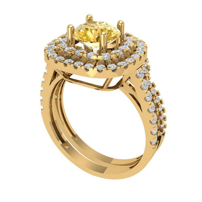 1.7825 cttw Round Cut Yellow Moissanite Bridal Set - Solid Yellow Gold Engagement Ring & Wedding Band
