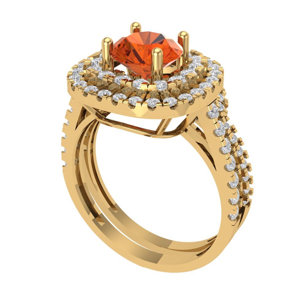 1.7825 cttw Round Cut Simulated Red Diamond Bridal Set - Solid Yellow Gold Engagement Ring & Wedding Band