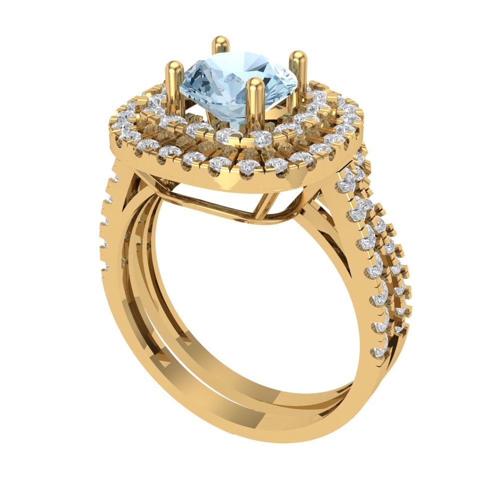 1.7825 cttw Round Cut Simulated Blue Diamond Bridal Set - Solid Yellow Gold Engagement Ring & Wedding Band