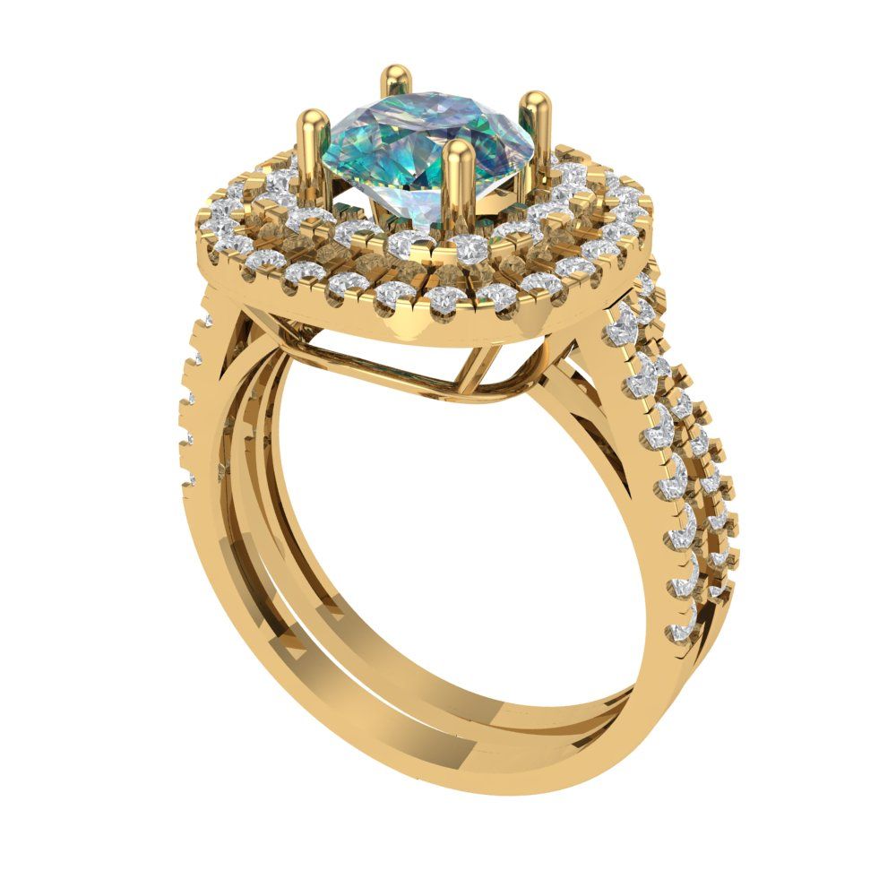 1.7825 cttw Round Cut Blue Moissanite Bridal Set - Solid Yellow Gold Engagement Ring & Wedding Band