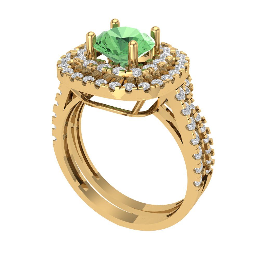 1.7825 cttw Round Cut Simulated Green Diamond Bridal Set - Solid Yellow Gold Engagement Ring & Wedding Band