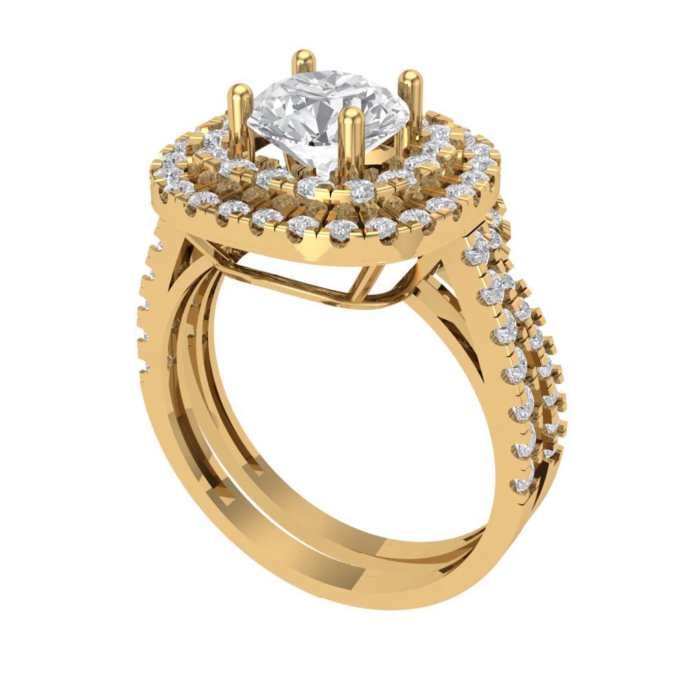 1.7825 cttw Round Cut White Sapphire Bridal Set - Solid Yellow Gold Engagement Ring & Wedding Band