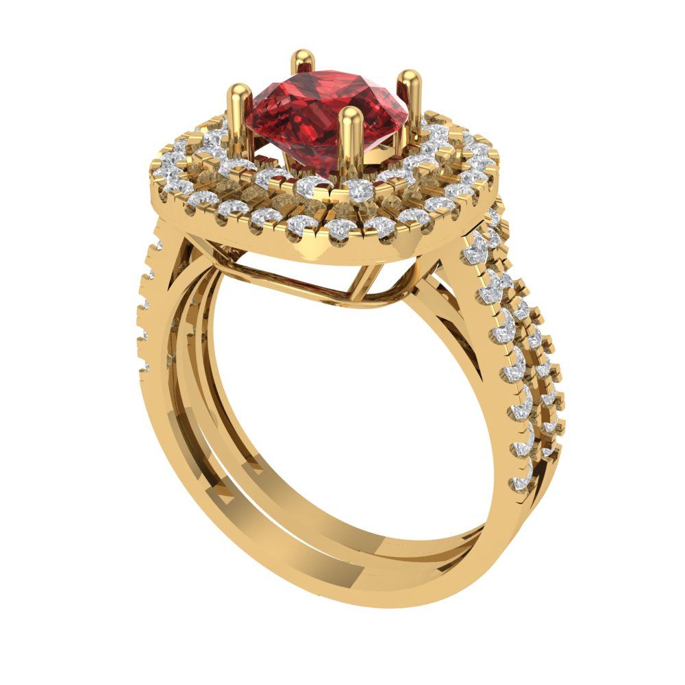 1.7825 cttw Round Cut Natural Garnet Bridal Set - Solid Yellow Gold Engagement Ring & Wedding Band