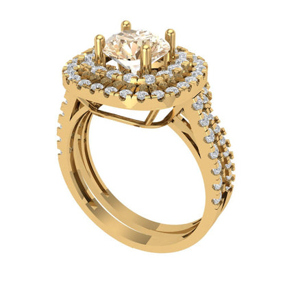 1.7825 cttw Round Cut Natural Morganite Bridal Set - Solid Yellow Gold Engagement Ring & Wedding Band