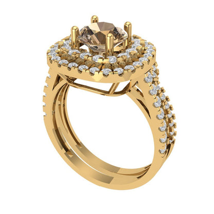 1.7825 cttw Round Cut Simulated Champagne Diamond Bridal Set - Solid Yellow Gold Engagement Ring & Wedding Band