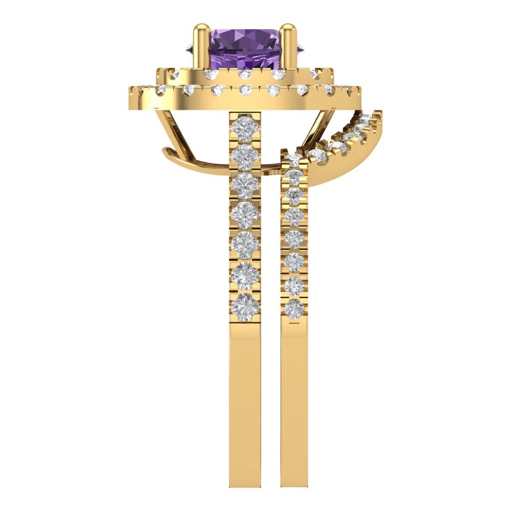 1.7825 cttw Round Cut Simulated Alexandrite Bridal Set - Solid Yellow Gold Engagement Ring & Wedding Band