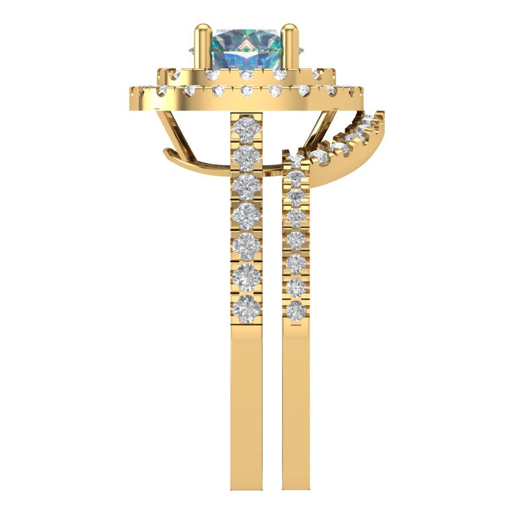 1.7825 cttw Round Cut Blue Moissanite Bridal Set - Solid Yellow Gold Engagement Ring & Wedding Band