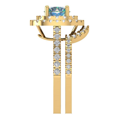 1.7825 cttw Round Cut Blue Moissanite Bridal Set - Solid Yellow Gold Engagement Ring & Wedding Band