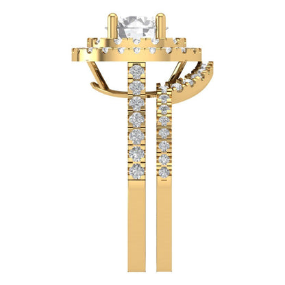1.7825 cttw Round Cut Zirconia Simulated Diamond Bridal Set - Solid Yellow Gold Engagement Ring & Wedding Band