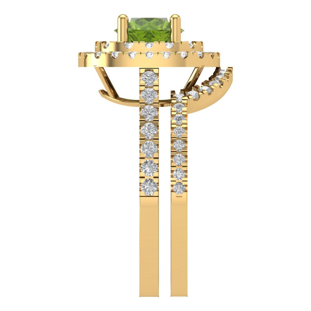 1.7825 cttw Round Cut Natural Peridot Bridal Set - Solid Yellow Gold Engagement Ring & Wedding Band
