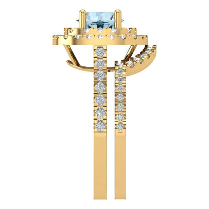 1.7825 cttw Round Cut Natural Aquamarine Bridal Set - Solid Yellow Gold Engagement Ring & Wedding Band