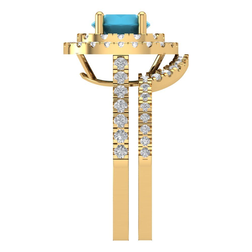 1.7825 cttw Round Cut Simulated Turquoise Bridal Set - Solid Yellow Gold Engagement Ring & Wedding Band