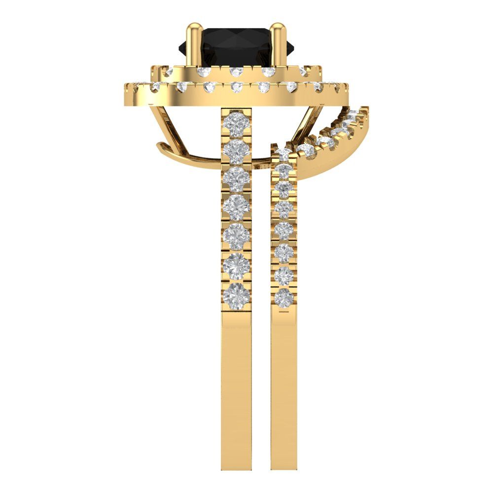 1.7825 cttw Round Cut Natural Onyx Bridal Set - Solid Yellow Gold Engagement Ring & Wedding Band