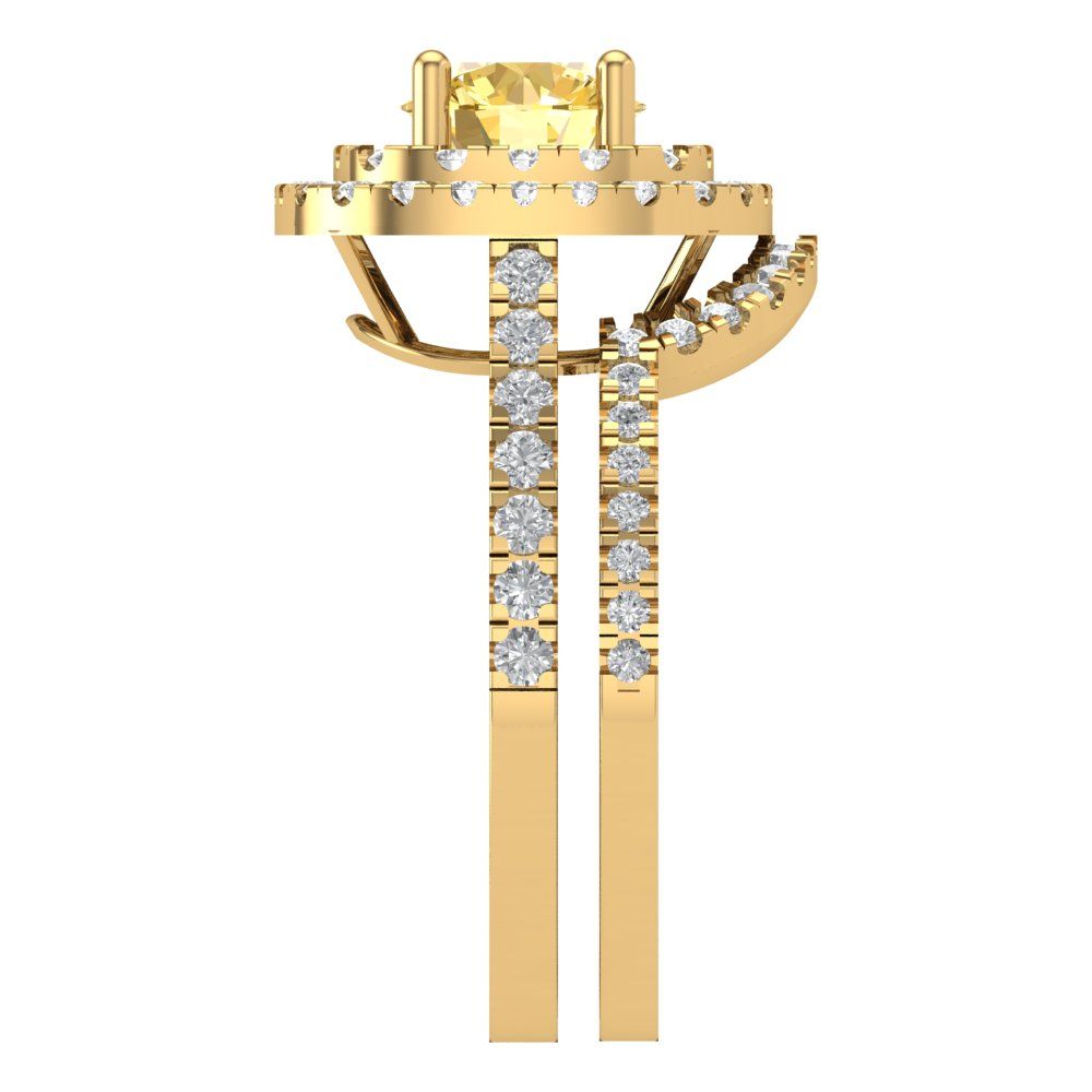 1.7825 cttw Round Cut Simulated Yellow Diamond Bridal Set - Solid Yellow Gold Engagement Ring & Wedding Band