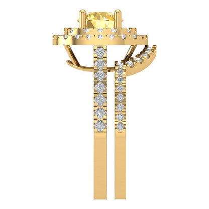 1.7825 cttw Round Cut Simulated Yellow Diamond Bridal Set - Solid Yellow Gold Engagement Ring & Wedding Band