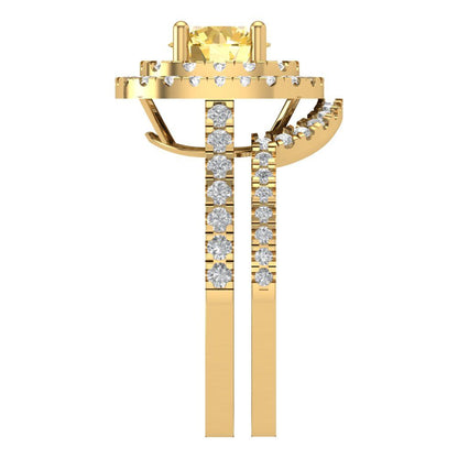 1.7825 cttw Round Cut Natural Citrine Bridal Set - Solid Yellow Gold Engagement Ring & Wedding Band