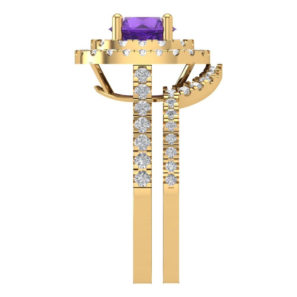 1.7825 cttw Round Cut Natural Amethyst Bridal Set - Solid Yellow Gold Engagement Ring & Wedding Band
