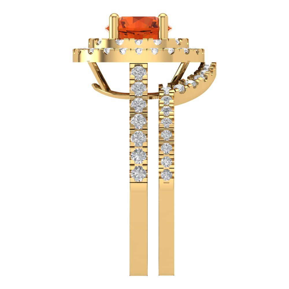 1.7825 cttw Round Cut Simulated Red Diamond Bridal Set - Solid Yellow Gold Engagement Ring & Wedding Band