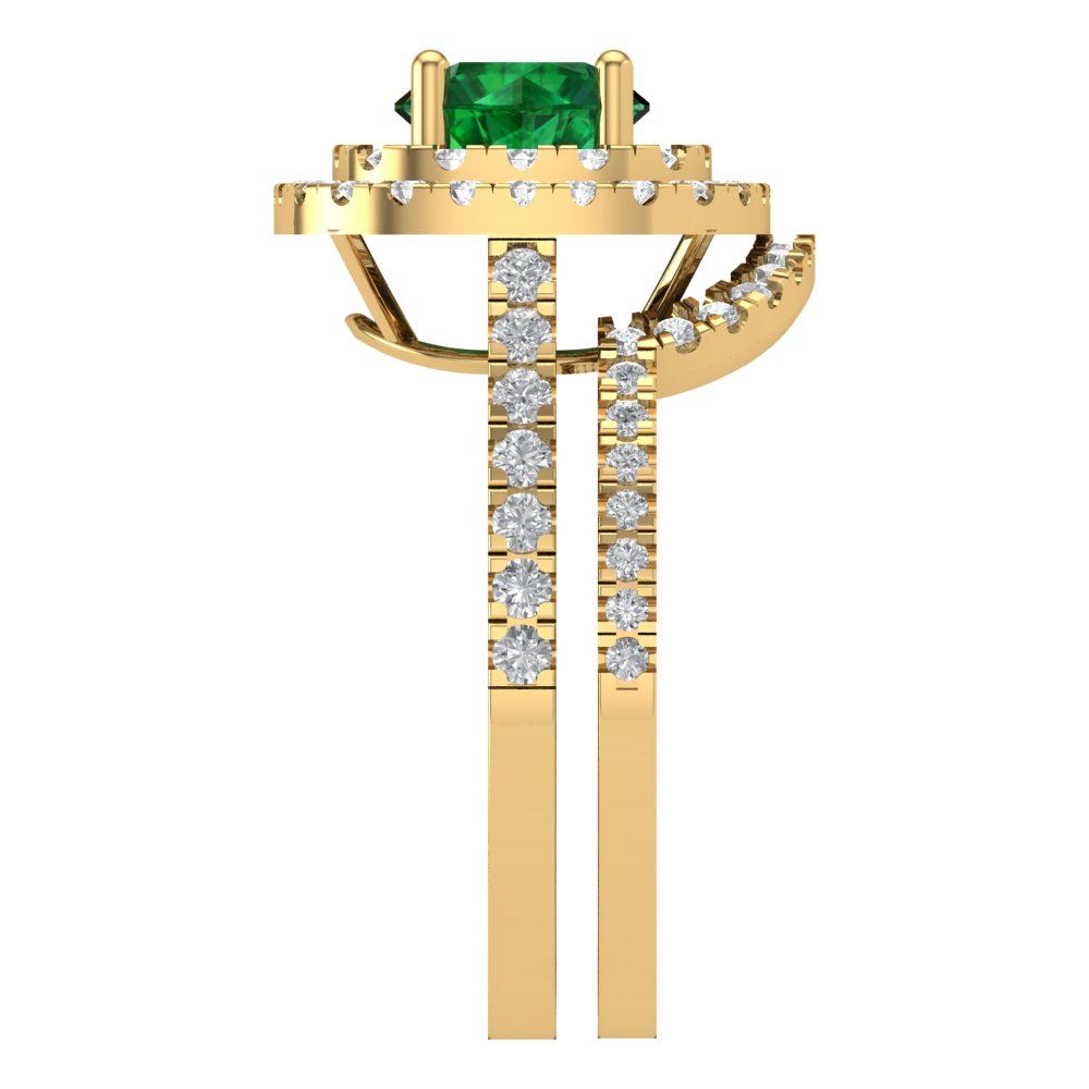 1.7825 cttw Round Cut Simulated Emerald Bridal Set - Solid Yellow Gold Engagement Ring & Wedding Band